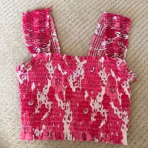 Urban Outfitters Pink and White Smocked Tank Top